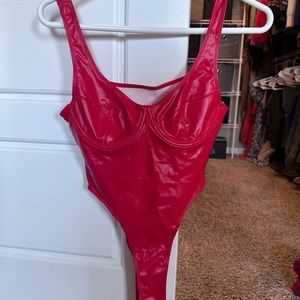 red leather bodysuit